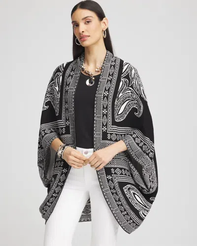 Chico's Paisley Sweater Ruana In Black