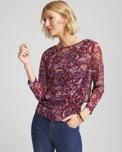 Chico's Paisley Textured Banded-hem Top In Deep Chianti In Multi