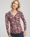 Chico's Paisley Touch Of Cool V-neck Layering Tee In Deep Chianti In Multi