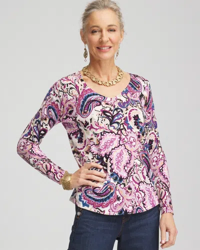 Chico's Paisley V-neck Pullover Sweater In English Cream Size 20/22 |