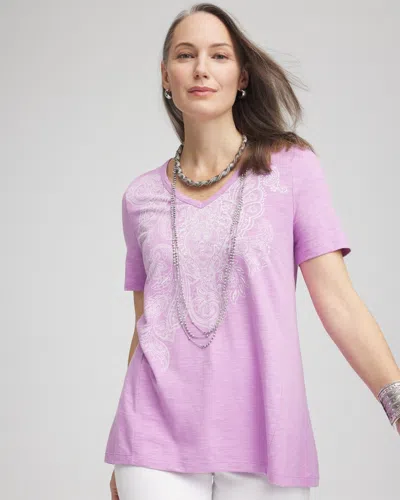 Chico's Paisley V-neck Tee In Lavender Skies Size 16/18 |
