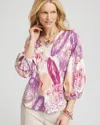 Chico's Paisley V-neck Tuck-sleeve Tee In Wild Truffle Size 16/18 |  In Wild Truffle