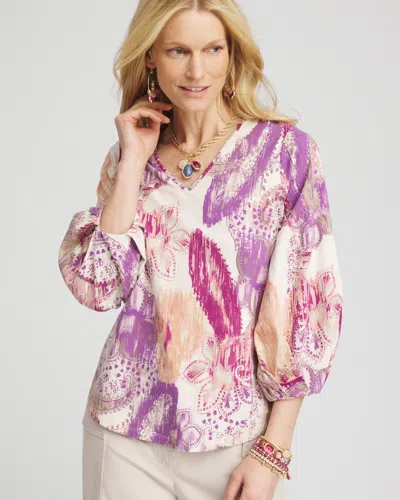 Chico's Paisley V-neck Tuck-sleeve Tee In Wild Truffle Size 16/18 |