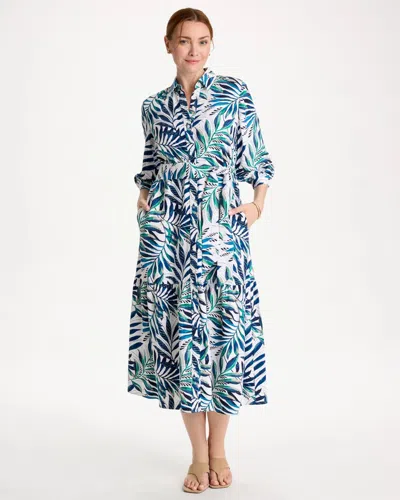 Chico's Palm Cotton-rayon Shirtdress In Blue