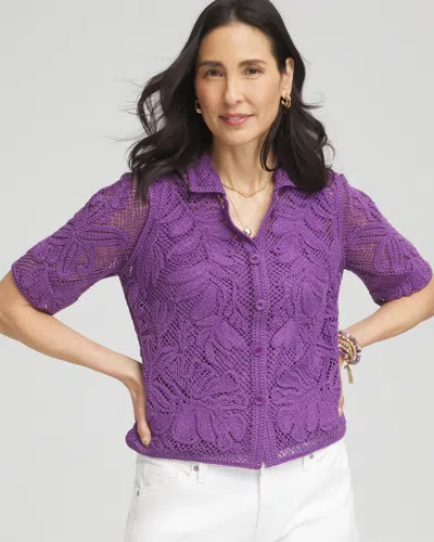 Chico's Palm-frond Crochet-lace Shacket In Purple