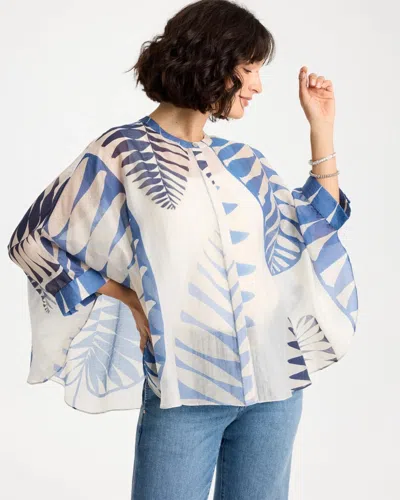 Chico's Palm Frond Short Poncho In Blue