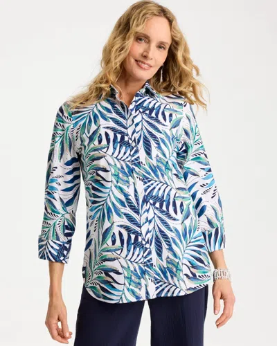 Chico's Palm No Iron Stretch Shirt In Blue