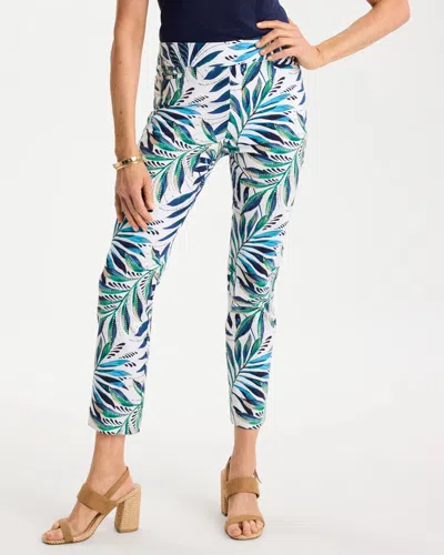Chico's Palm Print Brigitte Slim Pull-on Crop Pants In Blue Tide