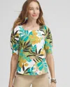 Chico's Palm Print Square Neck Top In Green Size 20/22 |  In Spanish Moss