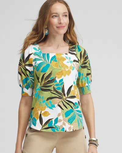 Chico's Palm Print Square Neck Top In Spanish Moss Size 16/18 |