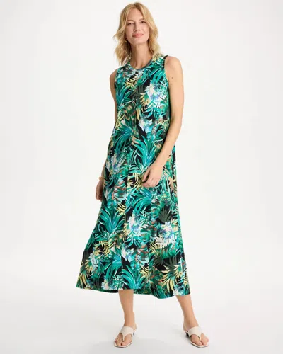 Chico's Palm Printed Knit Maxi Dress In Topanga Green