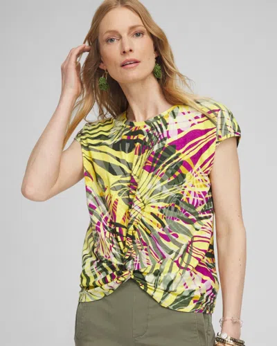 Chico's Palms Inverted Knot Front Tee In Golden Kiwi Size 4/6 |