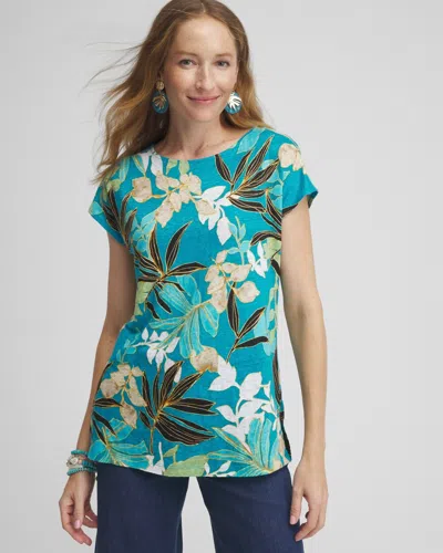 Chico's Palms Linen Tunic Top In Oceano Size 16/18 |