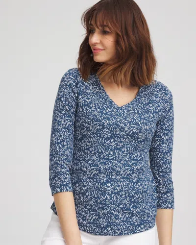 Chico's Palms Pima 3/4 Sleeve V-neck Tee In Seaport Size 16/18 |