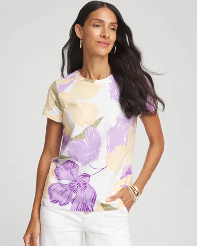Chico's Pastel Floral Cap-sleeve Tee In White