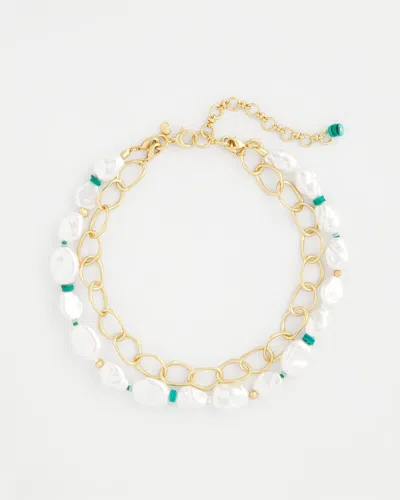 Chico's Pearlescent Goldtone Collar Necklace In Metallic In White
