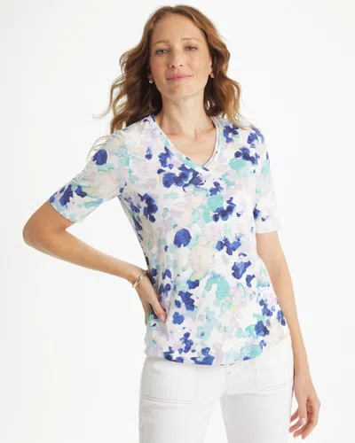 Chico's Pebbles Cotton V-neck Tee In Black In Blue