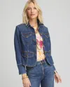 Chico's Peplum Jean Jacket In Coralina Indigo Size Medium |  In Coralina Indigo