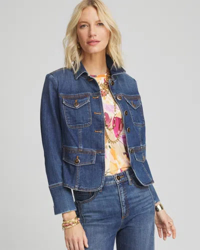 Chico's Peplum Jean Jacket In Coralina Indigo Size Medium |