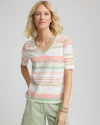 Chico's Perfect Multi-striped V-neck Tee In White Size 8/10 |  In Alabaster