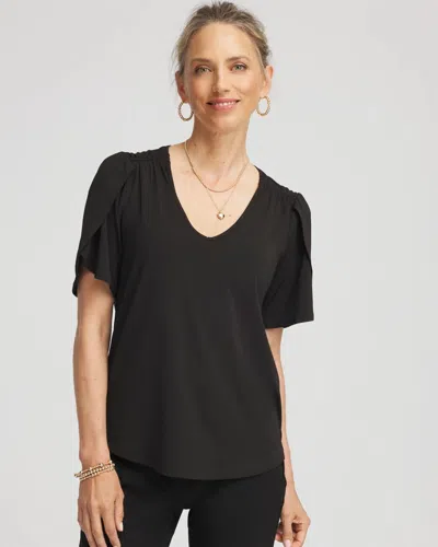 Chico's Petal-sleeve Voop Neck Tee In Black