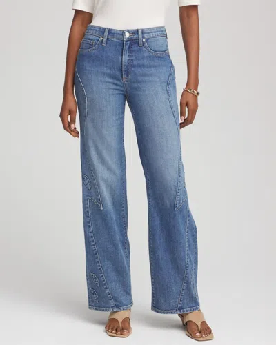 Chico's Petite Appliqu High-rise Wide-leg Jeans In Avenida Indigo
