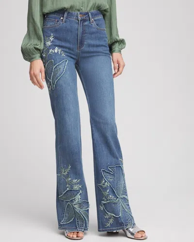 Chico's Petite Appliqué Decorated Denim Jeans In Fernanda Indigo Size 16p/18p |