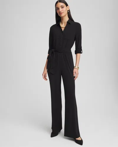 Chico's Petite Belted Jersey Maxi Jumpsuit In Black