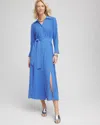 Chico's Belted Split Hem Maxi Shirtdress In Blue Size 16/18 |  In Blue Pearl