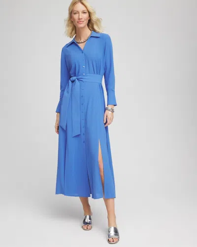 CHICO'S PETITE BELTED SPLIT HEM MAXI SHIRTDRESS IN BLUE SIZE 12P/14P | CHICO'S