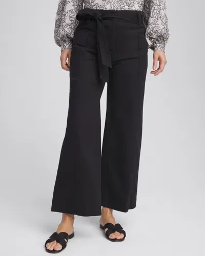 CHICO'S PETITE BELTED TWILL UTILITY CROPPED PANTS IN BLACK SIZE 16P/18P | CHICO'S