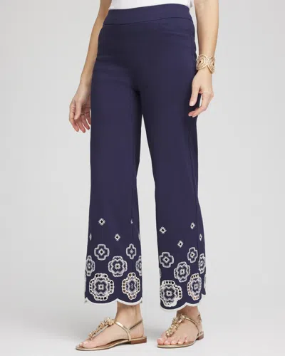 Chico's Petite Brigitte™ 180 Embroidered Wide-leg Cropped Pants In Blue Size 16p/18p |  In Passport Blue