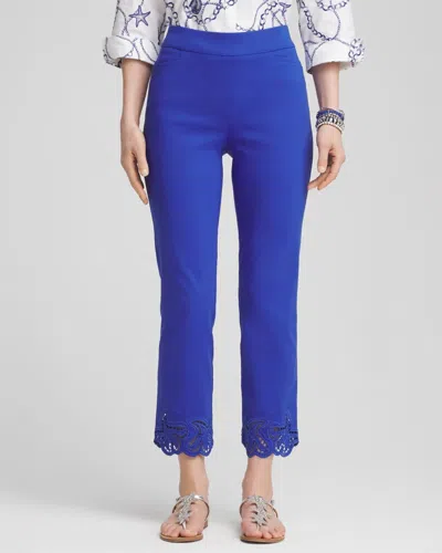 Chico's Petite Brigitte Cutwork-hem Cropped Pants In Blue