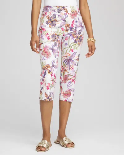 Chico's Petite Brigitte Floral Pull-on Capri Pants In White