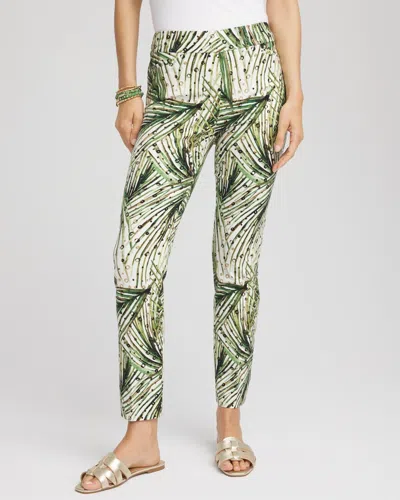 Chico's Petite Brigitte Slim Ankle Palm-print Pants In White In Sand