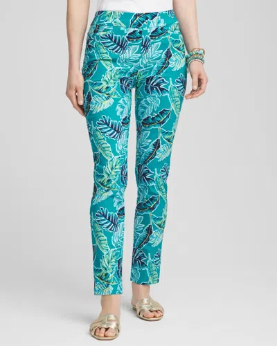 Chico's Petite Brigitte Tropical Slim Ankle Pants In Blue In Green
