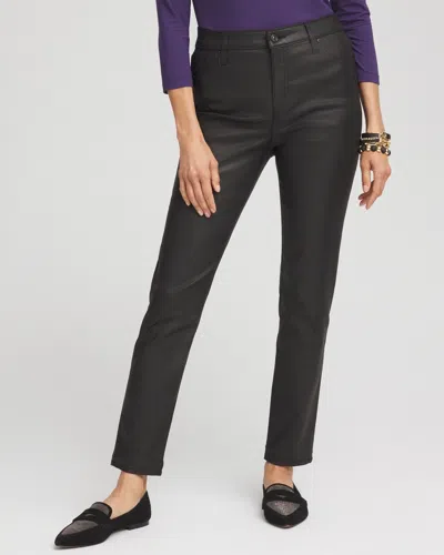 Chico's Petite Coated Denim Girlfriend Ankle Jeans In Black Size 14p |