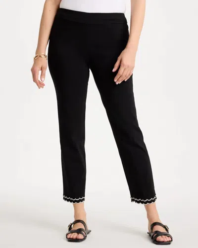 Chico's Petite Contrast Scallop Brigitte Slim Crop Pants In Black