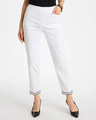 Chico's Petite Contrast Scallop Brigitte Slim Crop Pants In White
