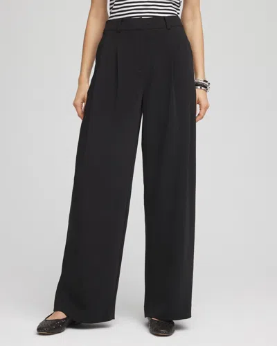 Chico's Petite Crepe Pleated Wide-leg Pants In Black Size 4p/6p |