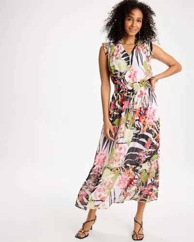 Chico's Petite Crinkle Chiffon Animal Print Dress In Black