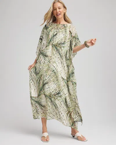 Chico's Petite Crinkle-chiffon Kaftan Dress In White In Sand