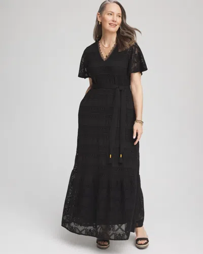 Chico's Petite Crochet-lace Maxi Dress In Black