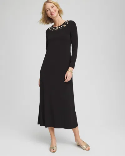 Chico's Petite Embellished Column Maxi Dress In Black