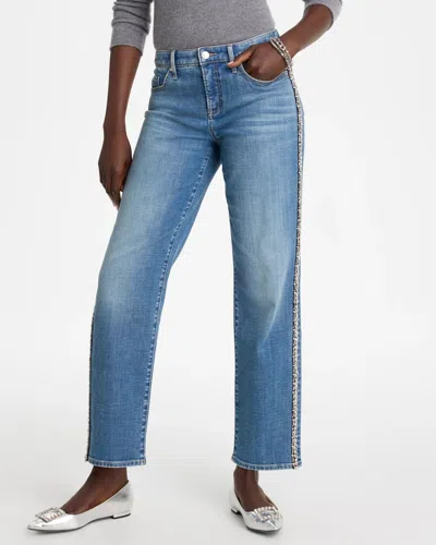 Chico's Petite Embellished Girlfriend Straight Ankle Jeans In Evelyn Indigo In Blue