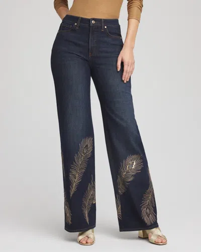 Chico's Petite Embellished High-rise Wide-leg Jeans In Marconi Indigo