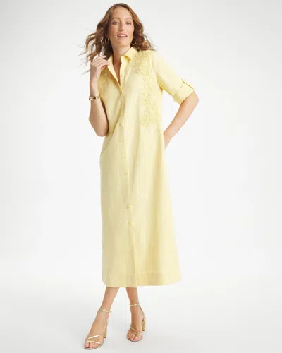Chico's Petite Embellished Linen-cotton Shirtdress In Yellow