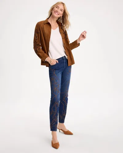 Chico's Petite Embellished Pull-on Straight Jeans In Marina Bay Indigo