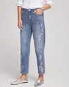 Chico's Petite Embellished Tapered Jeans In Light Wash Denim Size 10p |  In Cambridge Indigo