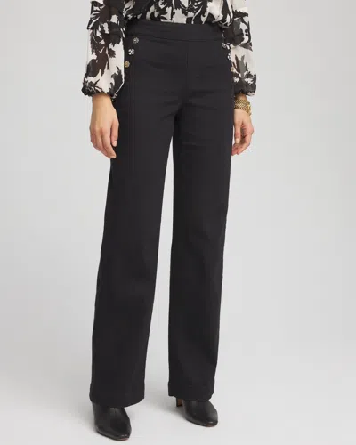 Chico's Petite Embellished Wide Leg Pull On Jeans In Black Size 12p/14p |